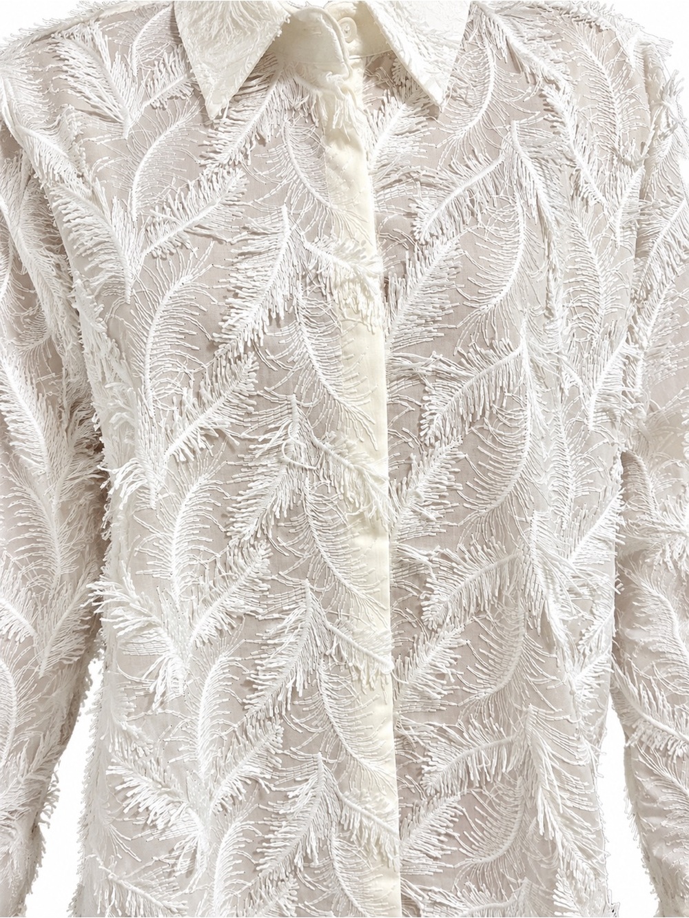 Zara White Fringed Textured Button-Up Shirt  NWOT - Picture 2 of 7